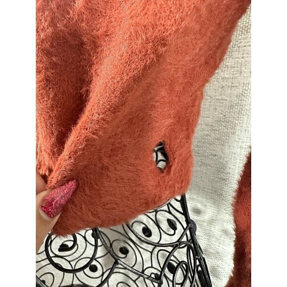 forever 21 orange mock neck fuzzy cropped sweater size L - Picture 7 of 10